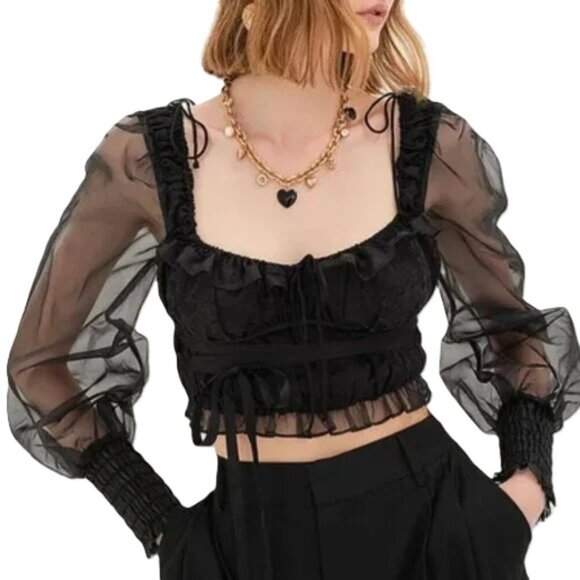 NWT For Love & Lemons Gabrielle Crop Top Whimsigoth Organza Fairy Gothicumbia - Picture 1 of 9